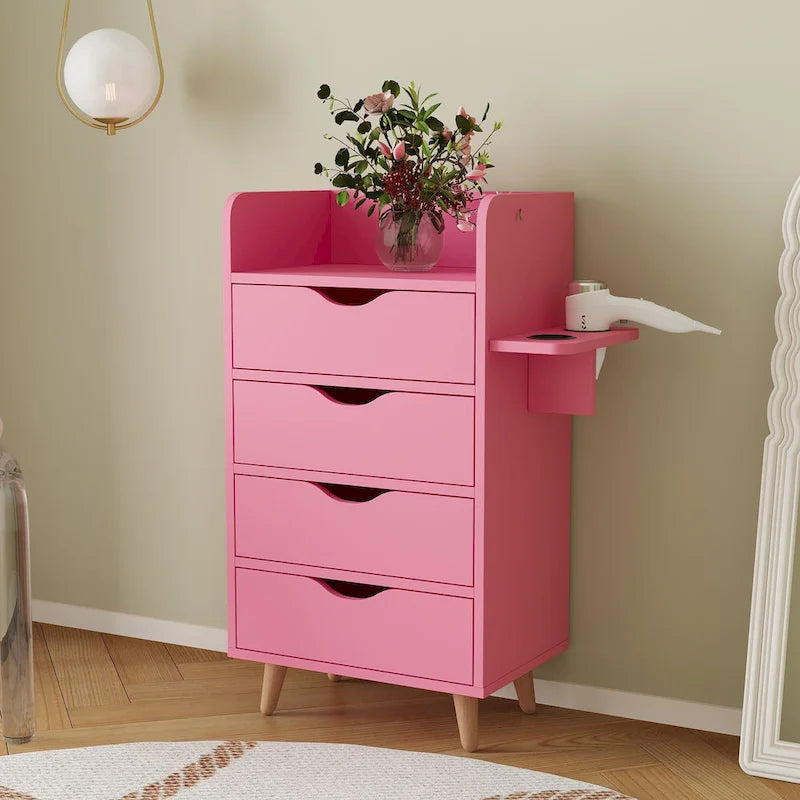 4-stufiger Friseursalon-Aufbewahrungsschrank mit 2 Halterungen für Haartrockner und 4 Schubladen