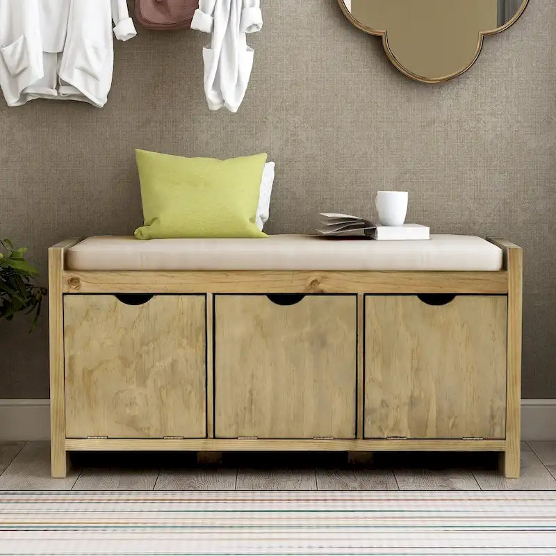 Storage Bench with Removale Cushion and 3 Flip Lock Storage