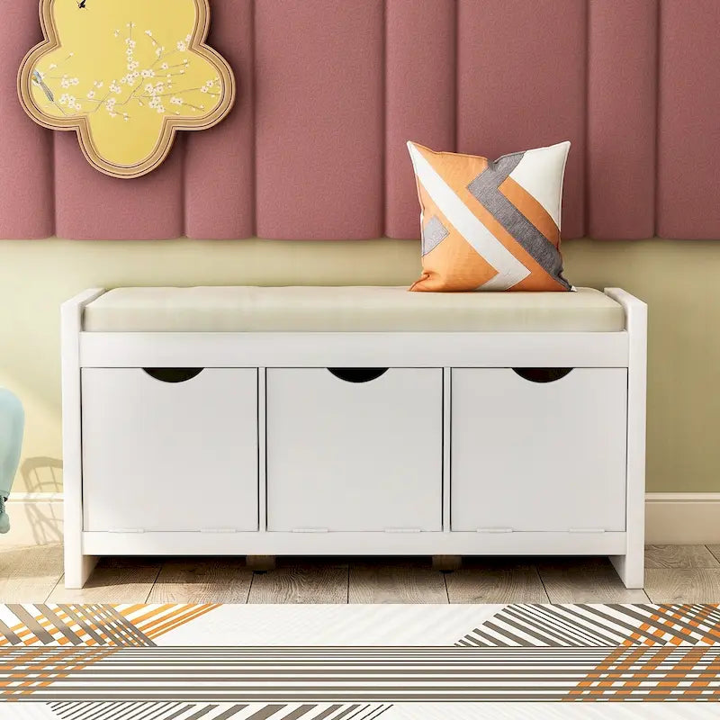 Storage Bench with Removale Cushion and 3 Flip Lock Storage