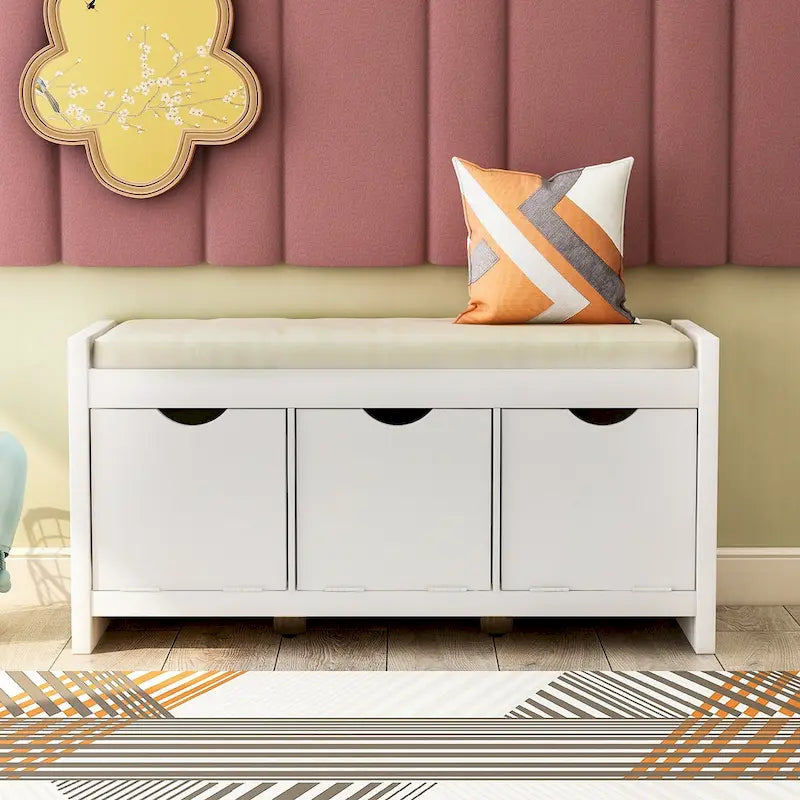 Storage Bench with Removale Cushion and 3 Flip Lock Storage