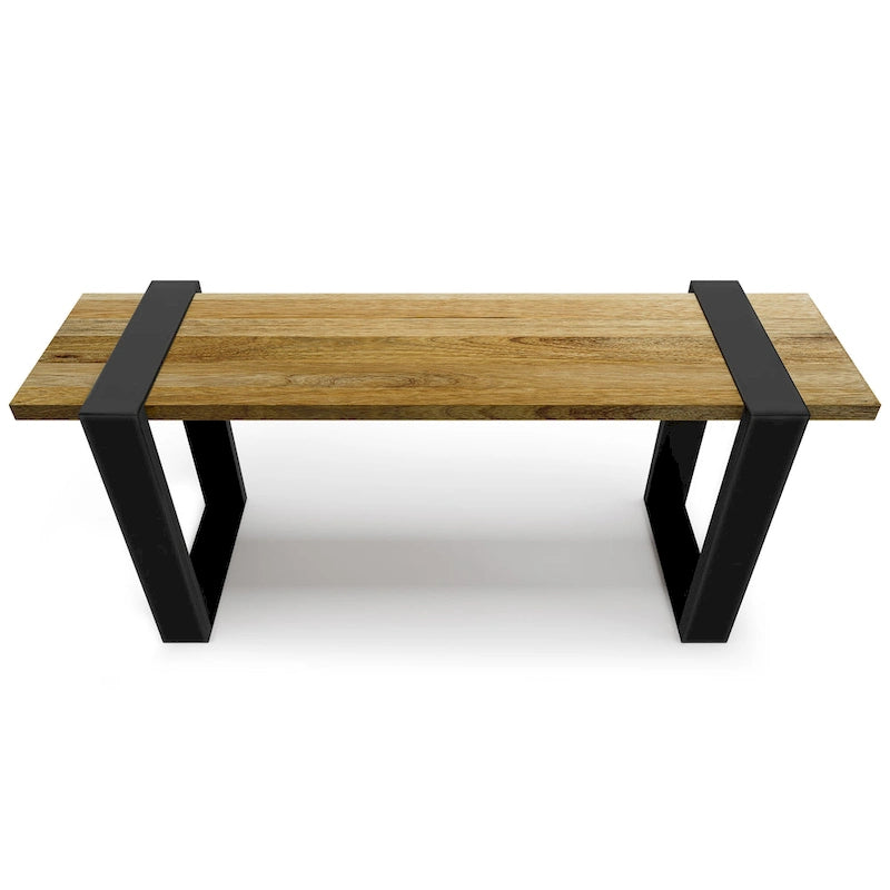 Industrielle, moderne Sitzbank aus massivem Mangoholz, 42 Zoll breit, Natur - 42 Zoll breit