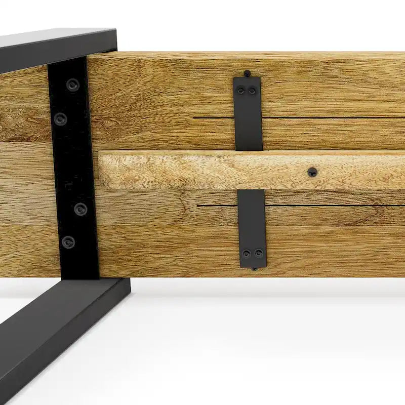 Industrielle, moderne Sitzbank aus massivem Mangoholz, 42 Zoll breit, Natur - 42 Zoll breit