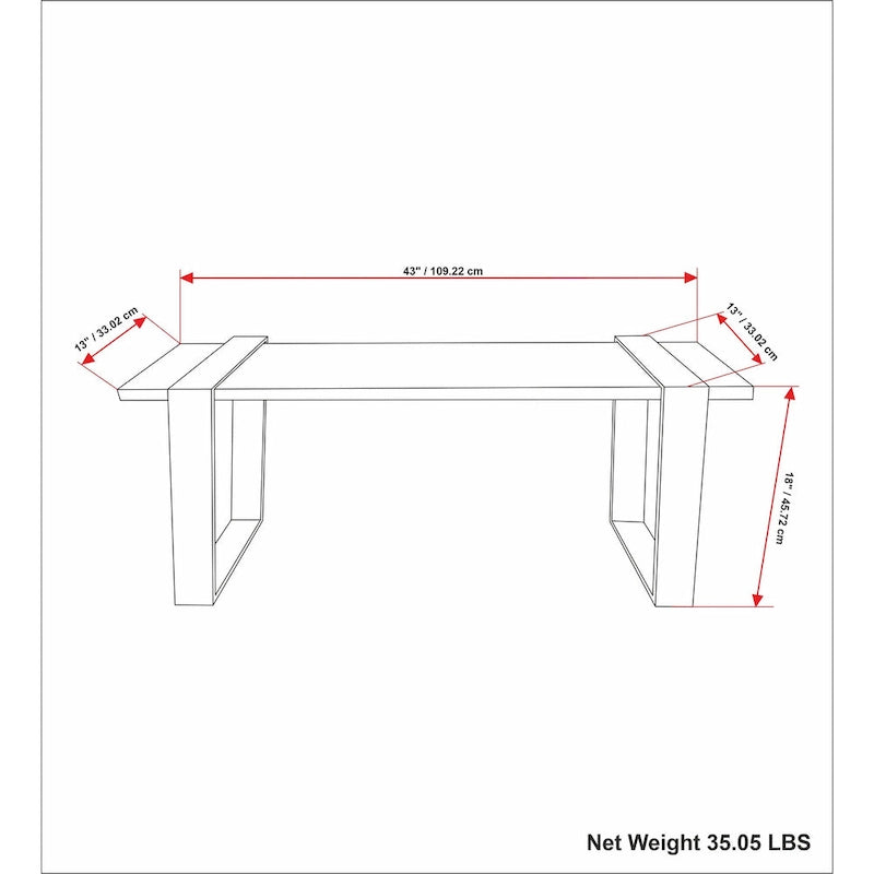 Industrielle, moderne Sitzbank aus massivem Mangoholz, 42 Zoll breit, Natur - 42 Zoll breit