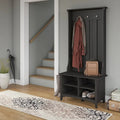 Hall Tree with Storage Bench in Vintage Black - 31.73L x 15.75W x 68.12H - 31.73L x 15.75W x 68.12H