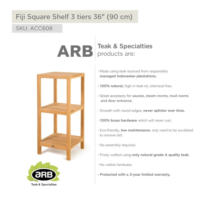 Teak Square Shelf 36 (90cm) 3 tiers