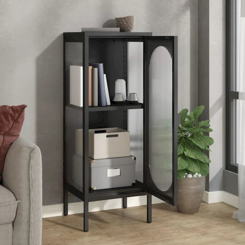 Credenza nera 15.7x13.8x41.3 in vetro e acciaio - 15.7 x 13.8 x 41.3