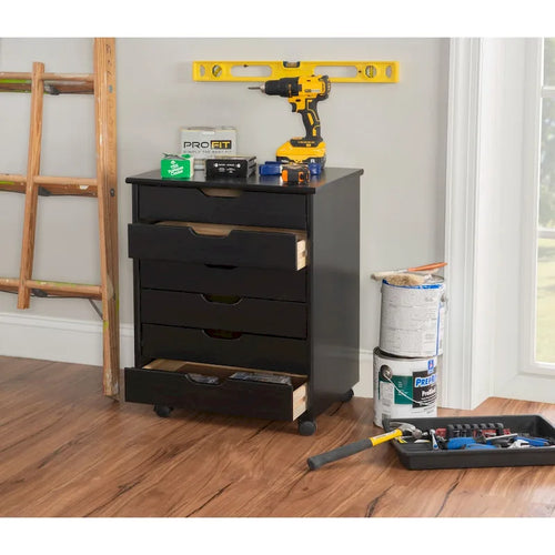 25.25 breiter schwarzer Rollschrank mit 6 Schubladen