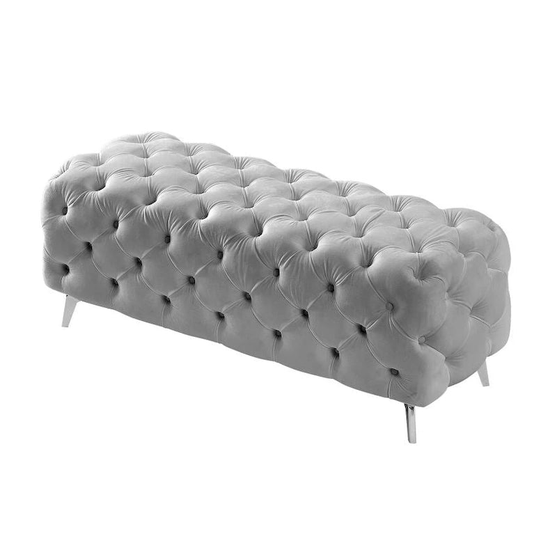 Button-Tufted Ottoman Bench, Upholstered Velvet Footrest Stool Accent Bench for Living Room.