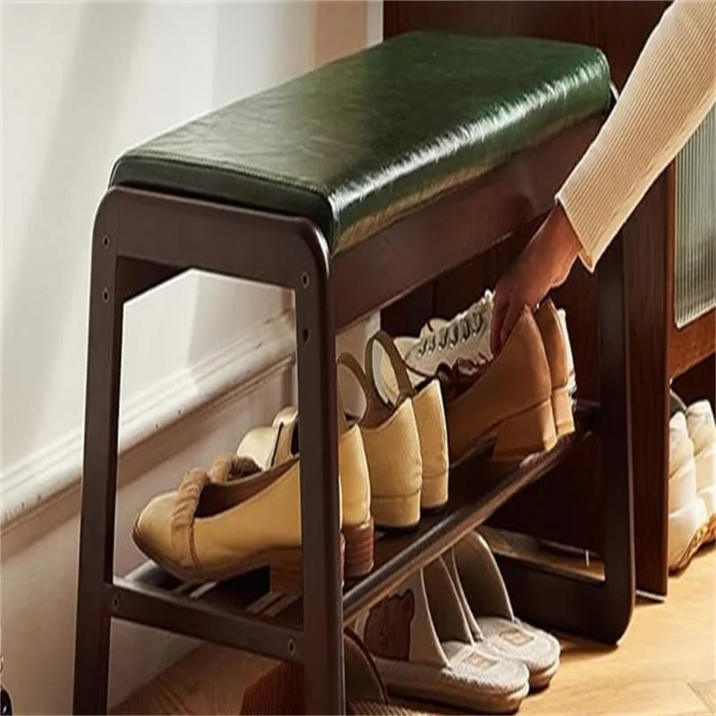 Banc d'entrée en bois à 2 niveaux avec rangement