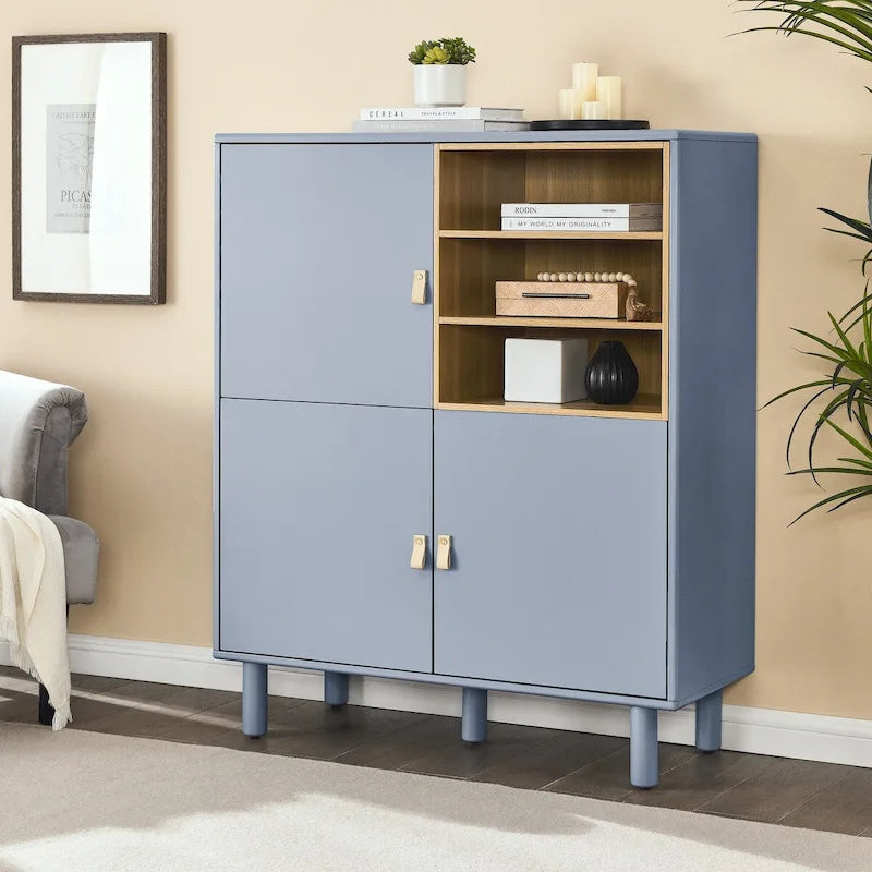 Armadio portaoggetti con anta, multifunzionale, credenza moderna, armadio portaoggetti in legno, cassettiera con maniglia in pelle