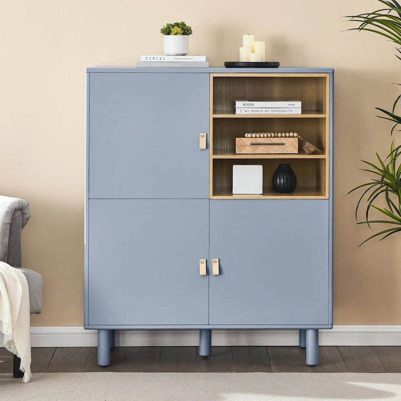 Armadio portaoggetti con anta, multifunzionale, credenza moderna, armadio portaoggetti in legno, cassettiera con maniglia in pelle