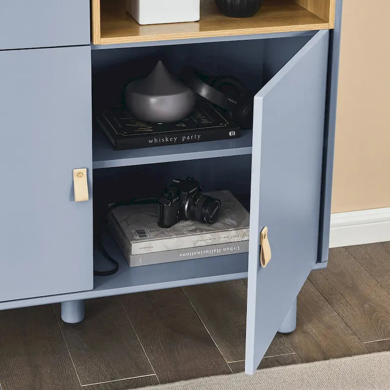 Armadio portaoggetti con anta, multifunzionale, credenza moderna, armadio portaoggetti in legno, cassettiera con maniglia in pelle