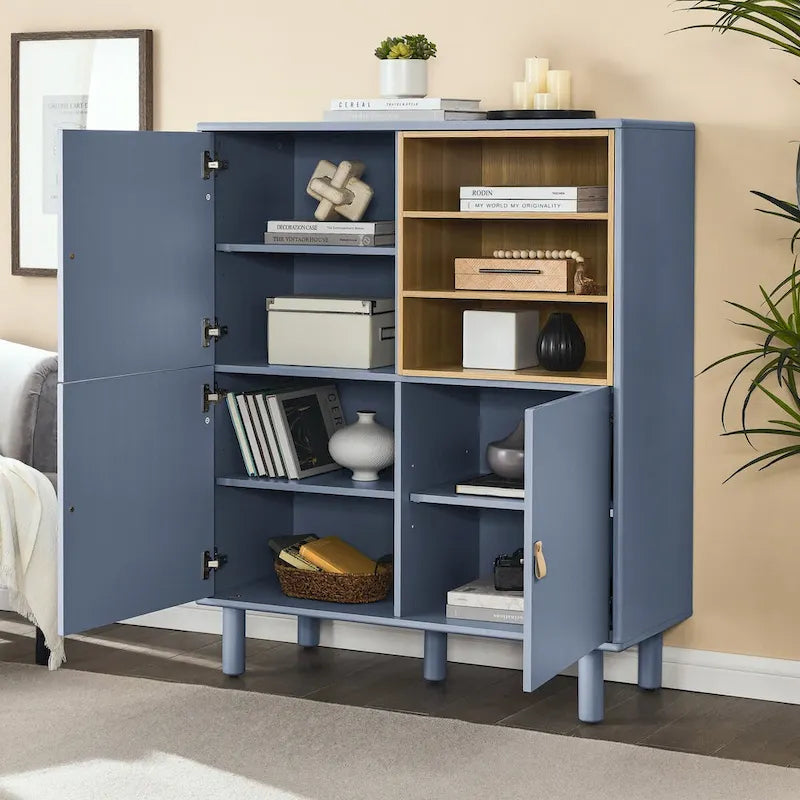 Armadio portaoggetti con anta, multifunzionale, credenza moderna, armadio portaoggetti in legno, cassettiera con maniglia in pelle