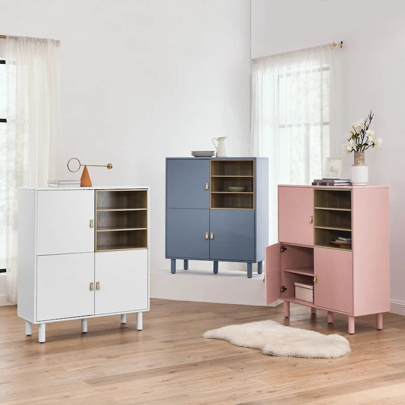 Armadio portaoggetti con anta, multifunzionale, credenza moderna, armadio portaoggetti in legno, cassettiera con maniglia in pelle