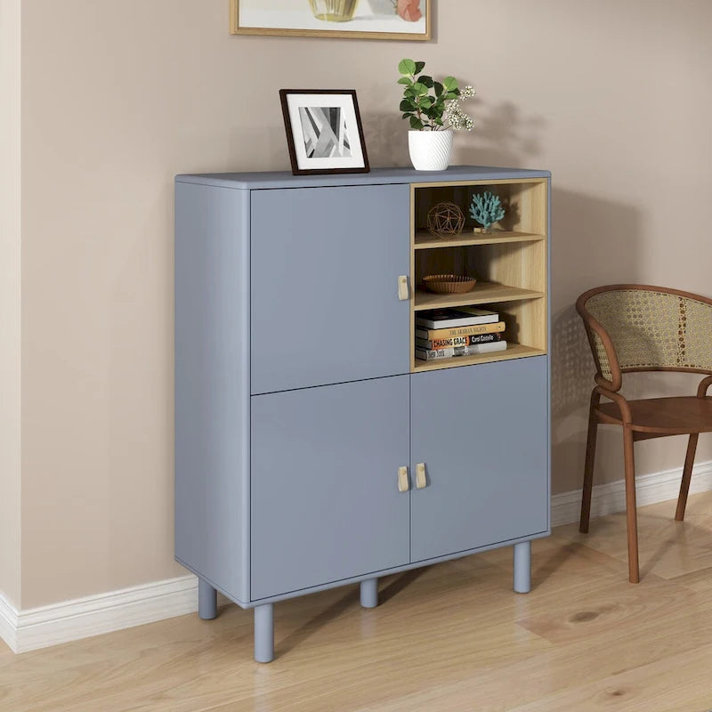 Armadio portaoggetti con anta, multifunzionale, credenza moderna, armadio portaoggetti in legno, cassettiera con maniglia in pelle