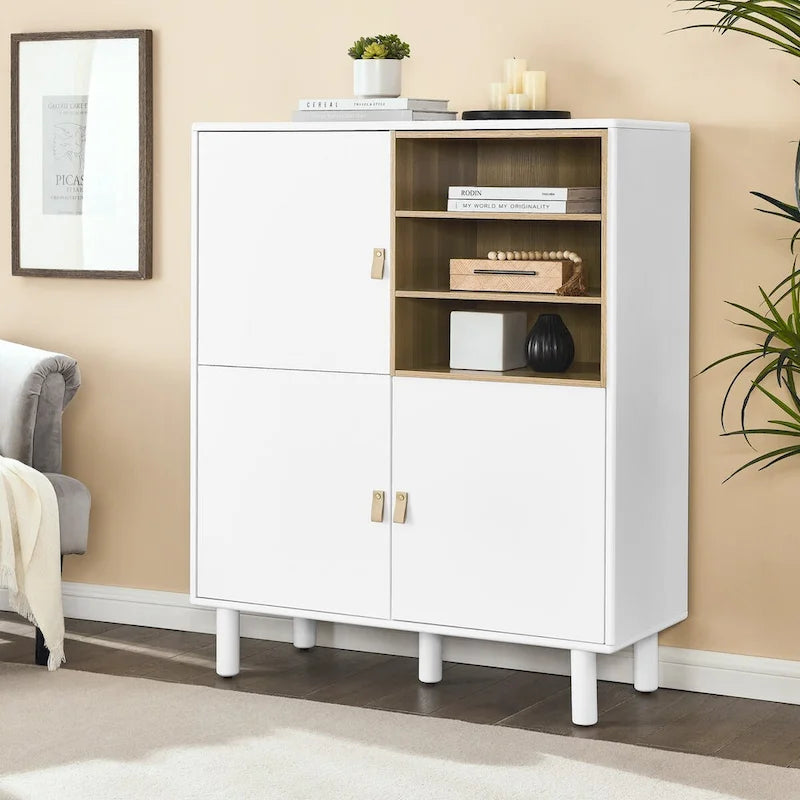 Armadio portaoggetti con anta, multifunzionale, credenza moderna, armadio portaoggetti in legno, cassettiera con maniglia in pelle