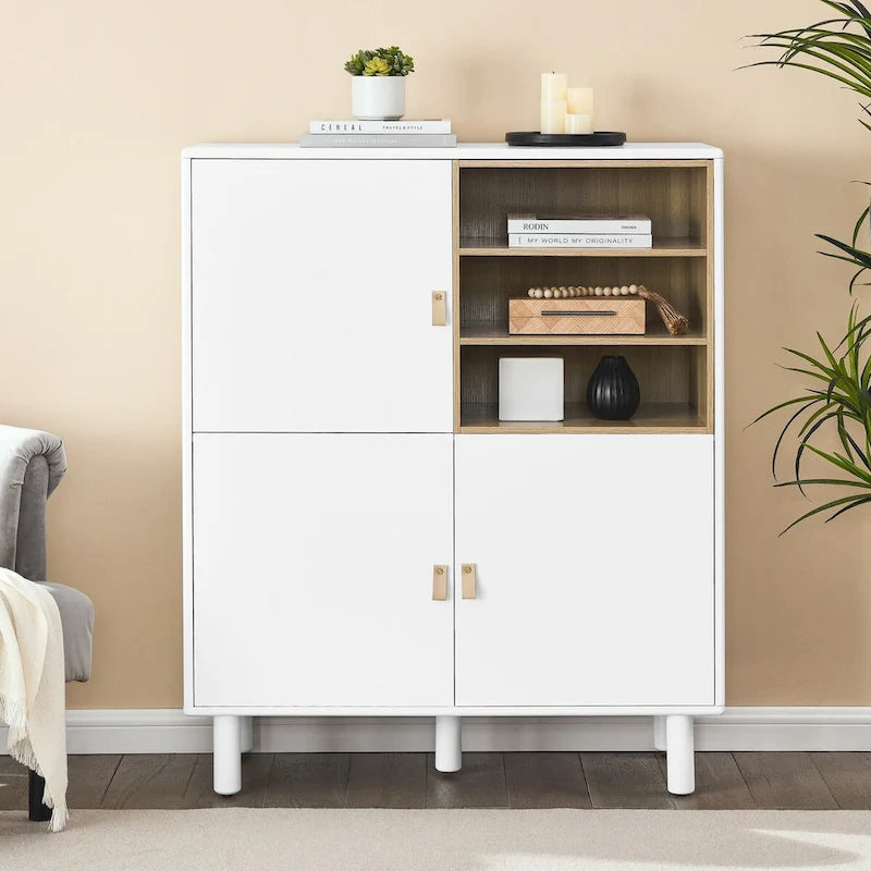 Armadio portaoggetti con anta, multifunzionale, credenza moderna, armadio portaoggetti in legno, cassettiera con maniglia in pelle