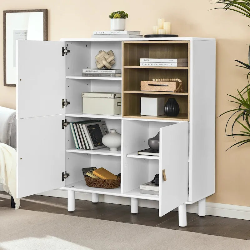 Armadio portaoggetti con anta, multifunzionale, credenza moderna, armadio portaoggetti in legno, cassettiera con maniglia in pelle