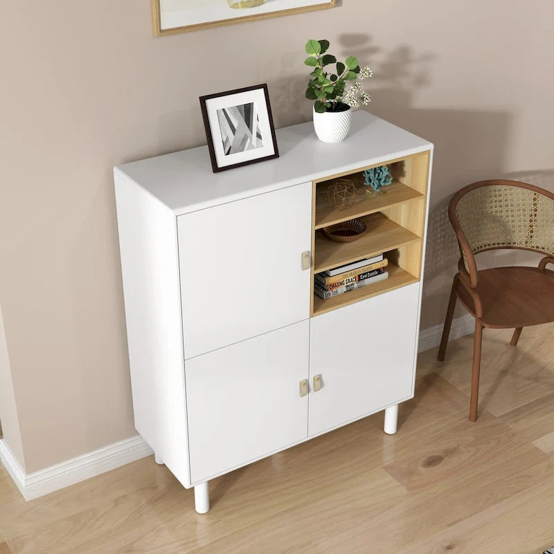Armadio portaoggetti con anta, multifunzionale, credenza moderna, armadio portaoggetti in legno, cassettiera con maniglia in pelle