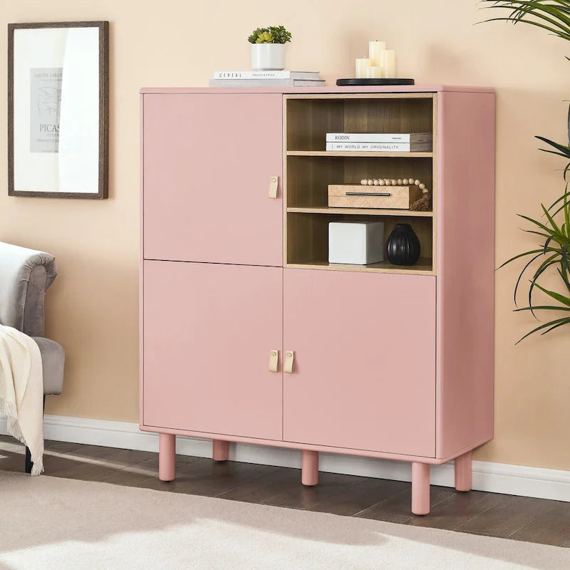 Armadio portaoggetti con anta, multifunzionale, credenza moderna, armadio portaoggetti in legno, cassettiera con maniglia in pelle
