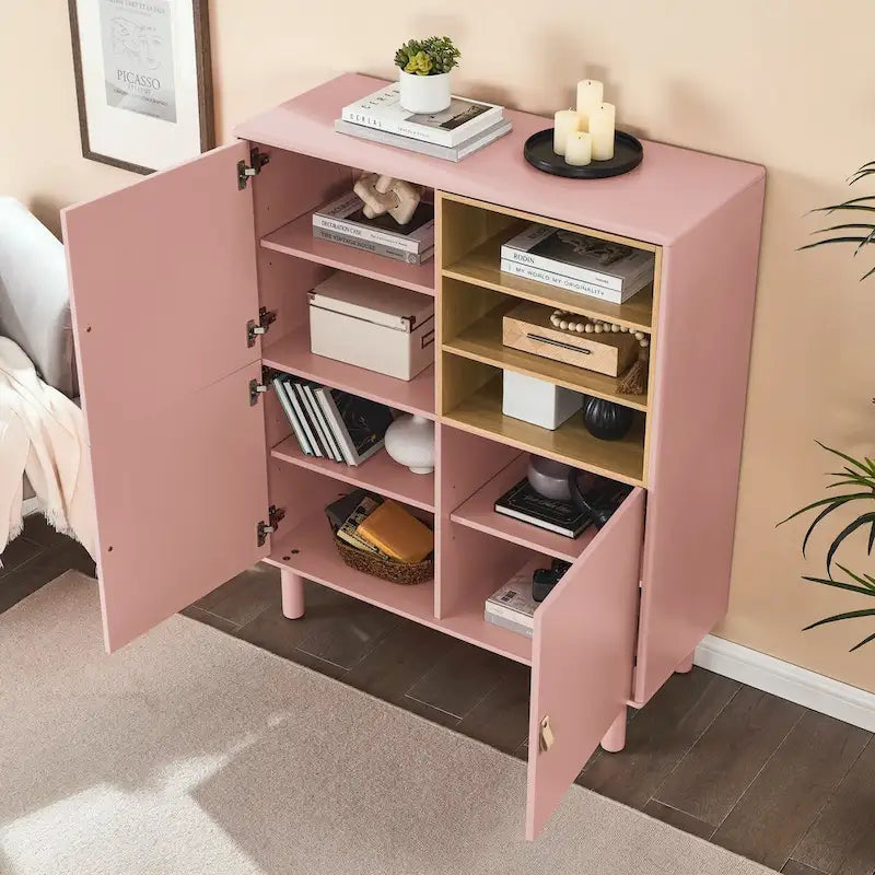 Armadio portaoggetti con anta, multifunzionale, credenza moderna, armadio portaoggetti in legno, cassettiera con maniglia in pelle