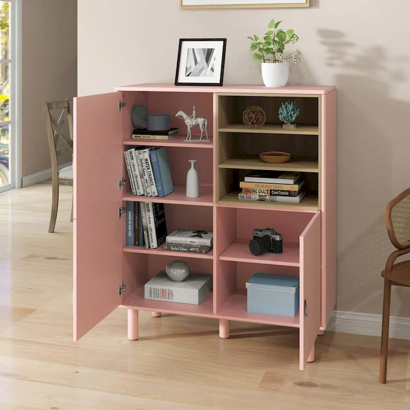 Armadio portaoggetti con anta, multifunzionale, credenza moderna, armadio portaoggetti in legno, cassettiera con maniglia in pelle