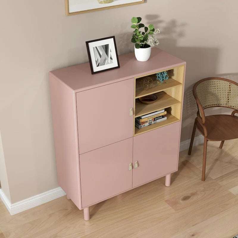 Armadio portaoggetti con anta, multifunzionale, credenza moderna, armadio portaoggetti in legno, cassettiera con maniglia in pelle
