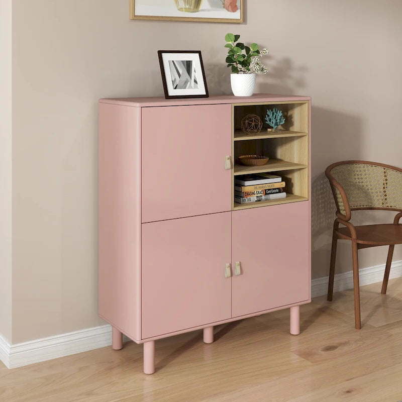 Armadio portaoggetti con anta, multifunzionale, credenza moderna, armadio portaoggetti in legno, cassettiera con maniglia in pelle