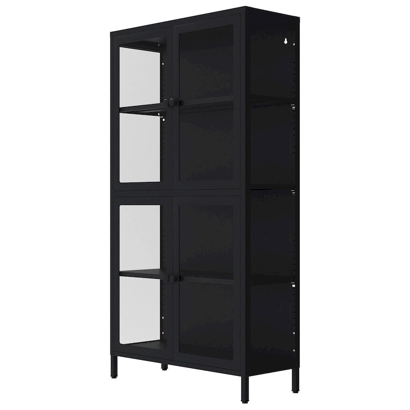 Meuble de rangement à quatre portes avec étagères et pieds réglables, buffet en acier laminé à froid pour le salon et la cuisine
