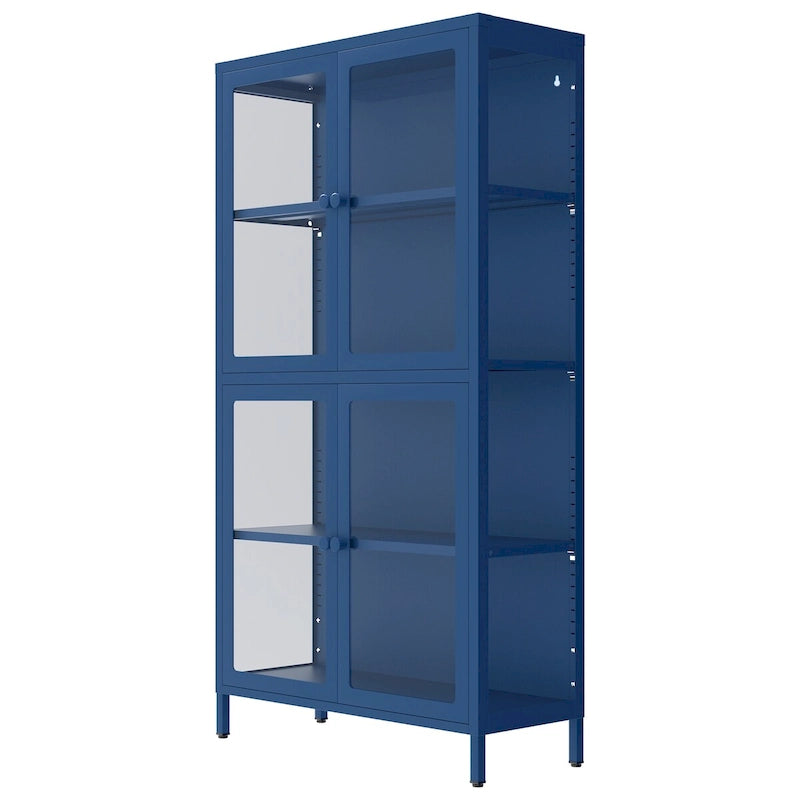 Meuble de rangement à quatre portes avec étagères et pieds réglables, buffet en acier laminé à froid pour le salon et la cuisine
