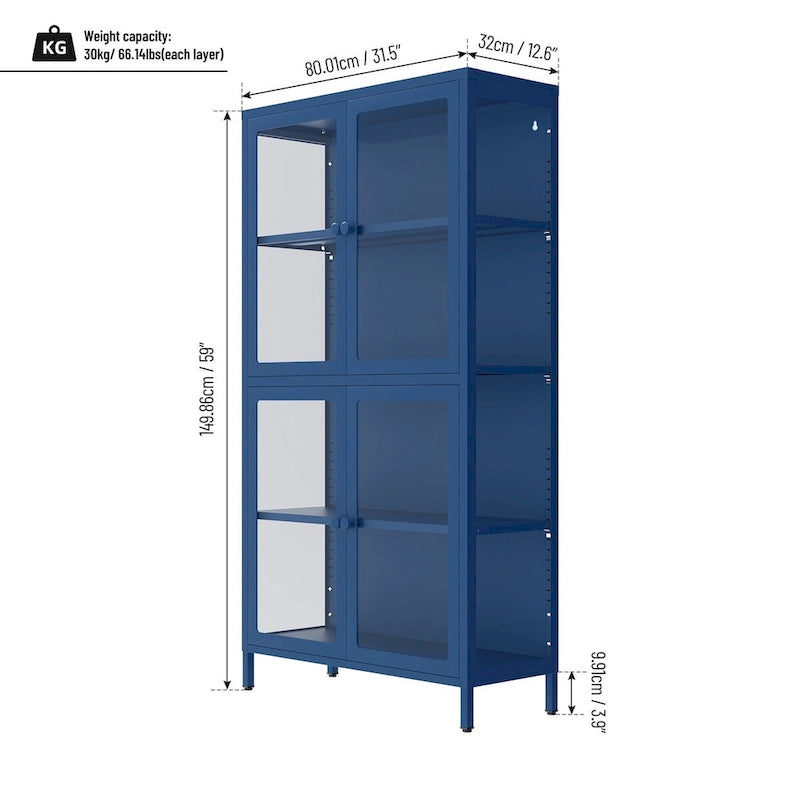 Meuble de rangement à quatre portes avec étagères et pieds réglables, buffet en acier laminé à froid pour le salon et la cuisine