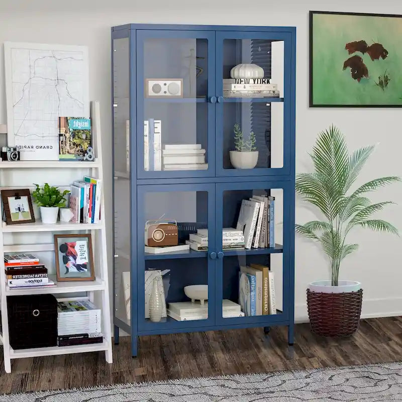 Four Door Storage Cabinet with Adjustable Shelves and Feet Cold-Rolled Steel Sideboard Furniture for Living Room Kitchen