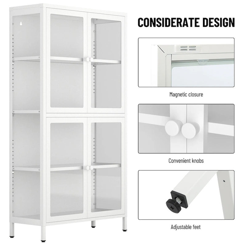 Four Door Storage Cabinet with Adjustable Shelves and Feet Cold-Rolled Steel Sideboard Furniture for Living Room Kitchen