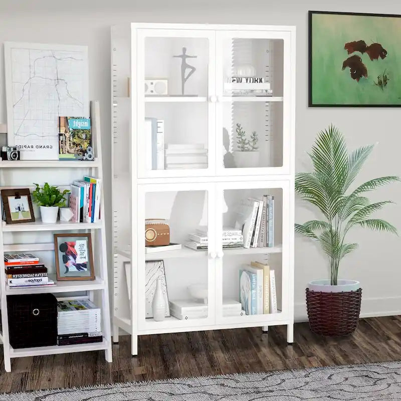 Four Door Storage Cabinet with Adjustable Shelves and Feet Cold-Rolled Steel Sideboard Furniture for Living Room Kitchen