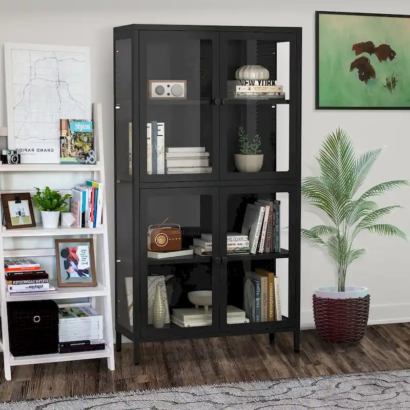 Four Door Storage Cabinet with Adjustable Shelves and Feet Cold-Rolled Steel Sideboard Furniture for Living Room Kitchen