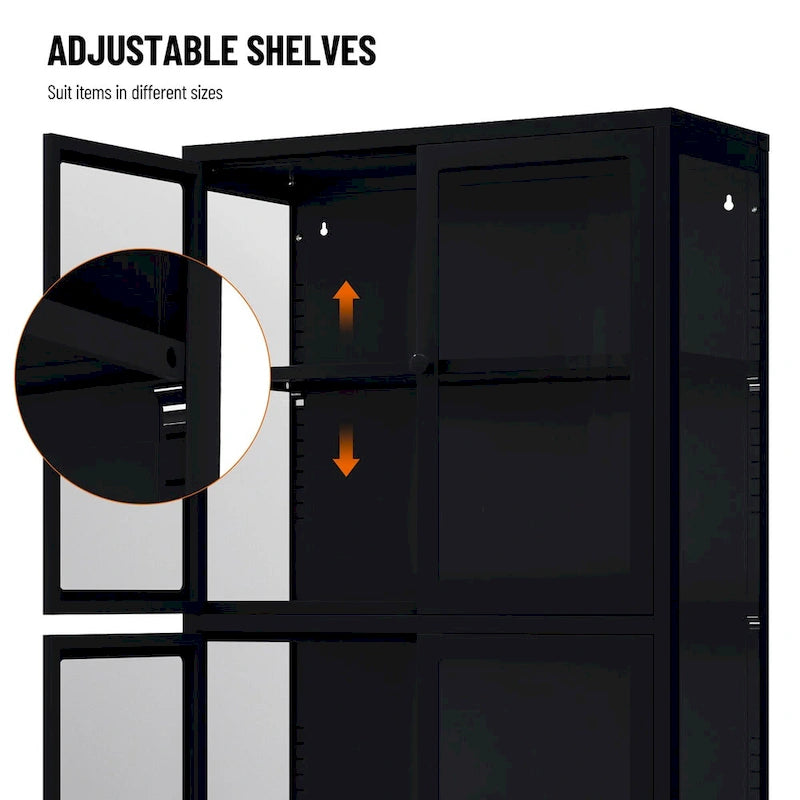 Four Door Storage Cabinet with Adjustable Shelves and Feet Cold-Rolled Steel Sideboard Furniture for Living Room Kitchen