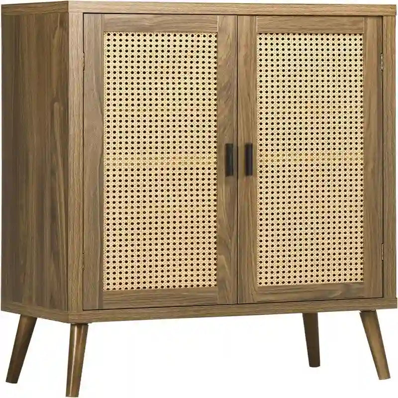 Buffet avec portes décorées en rotin - 13.75P x 30L x 39.25H