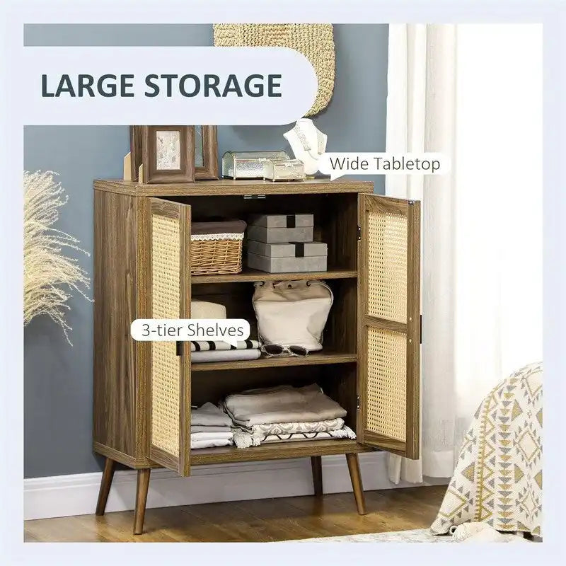 Buffet avec portes décorées en rotin - 13.75P x 30L x 39.25H