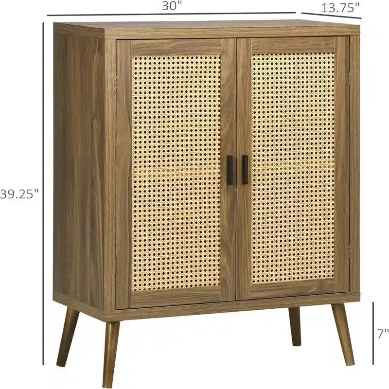 Buffet avec portes décorées en rotin - 13.75P x 30L x 39.25H