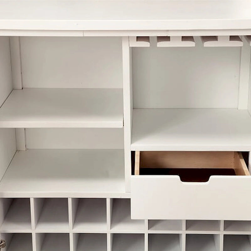 Meuble bar à 2 portes avec motif alvéolaire et pieds en métal, blanc