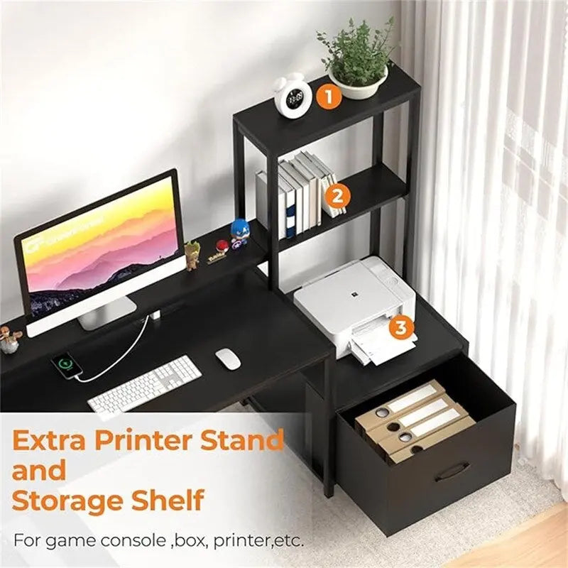 Shaped Desk with Power Outlets - 18.89D x 70.07W x 29.52H
