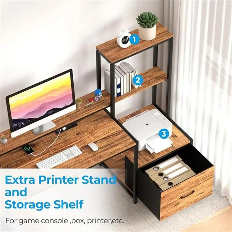 Shaped Desk with Power Outlets - 18.89D x 70.07W x 29.52H