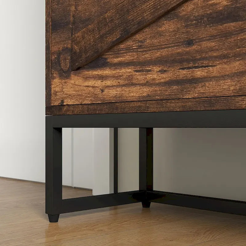 Schmaler Schuhschrank mit 2 Klapptüren und oberer Schublade, Braun