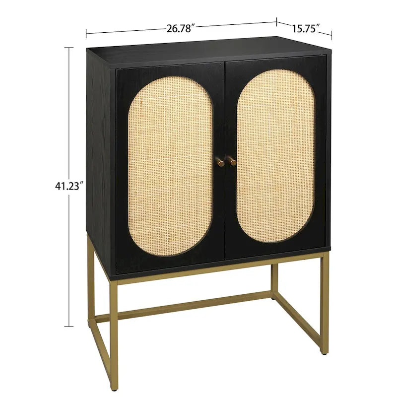 Armadietto alto a 2 ante, rattan naturale, ripiano regolabile integrato, mobile indipendente