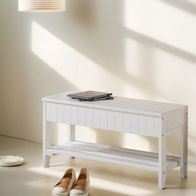 Solid Wood Shoe Rack Ottoman Storage Bench