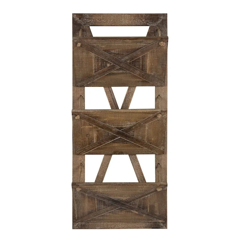 Porte-documents mural suspendu en bois style maison de campagne à 3 pochettes