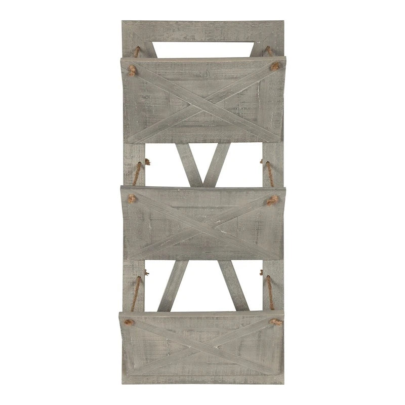 Porte-documents mural suspendu en bois style maison de campagne à 3 pochettes
