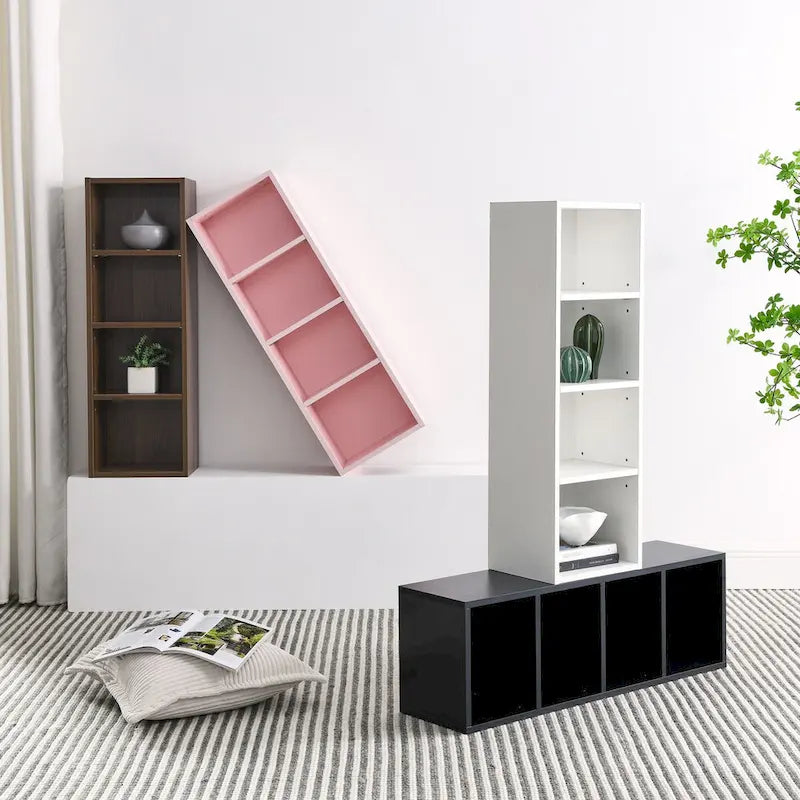Tour multimédia à 8 niveaux, armoire de rangement étroite avec étagères réglables