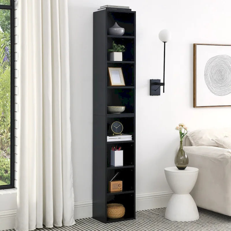 Tour multimédia à 8 niveaux, armoire de rangement étroite avec étagères réglables