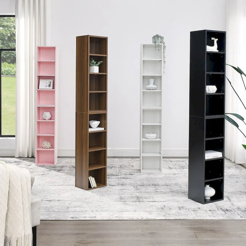 Tour multimédia à 8 niveaux, armoire de rangement étroite avec étagères réglables